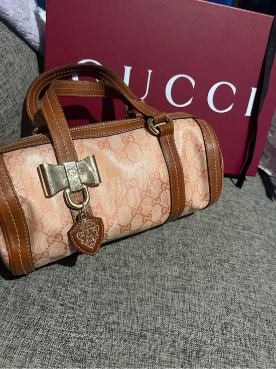 Gucci Handbags - Gucci Pink/Brown GG Crystal Duchessa Small Boston Bag